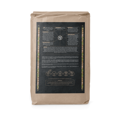 The back of a 40L bag of GRO-DIRT Guerrilla on a transparent background.