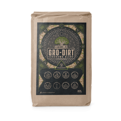 A 40L bag of GRO-DIRT Guerrilla on a transparent background.