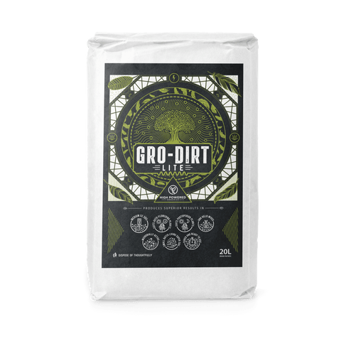 A 20L bag of GRO-DIRT Lite on a transparent background.