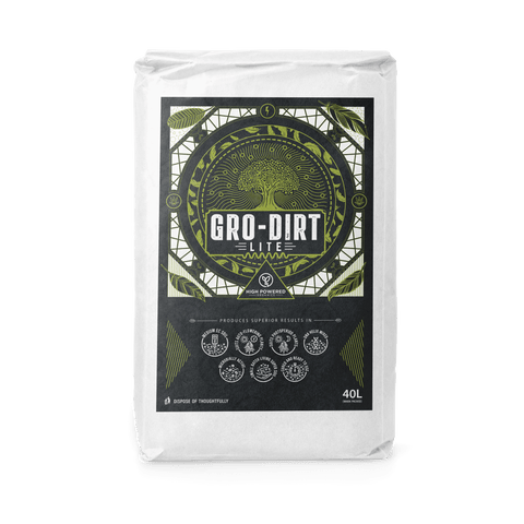 A 40L bag of GRO-DIRT Lite on a transparent background.
