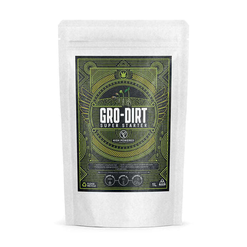 A 1L bag of GRO-DIRT Super Starter on a white background.