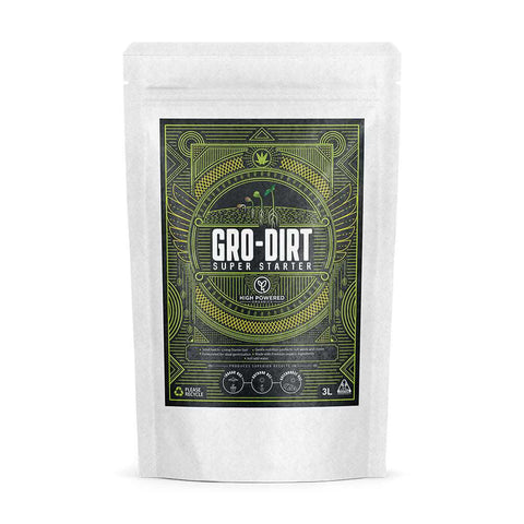 A 3L bag of GRO-DIRT Super Starter on a white background.